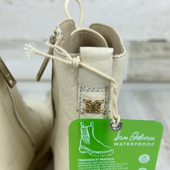 Sam Edelman womens sz 6.5M cream leather lace up chunky ankle boots - Picture 7 of 11